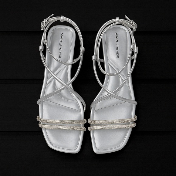 Marc Fishet Shoes - Marc Fisher Silver Rhinestone Strappy Sandals Sz 8M NWOT